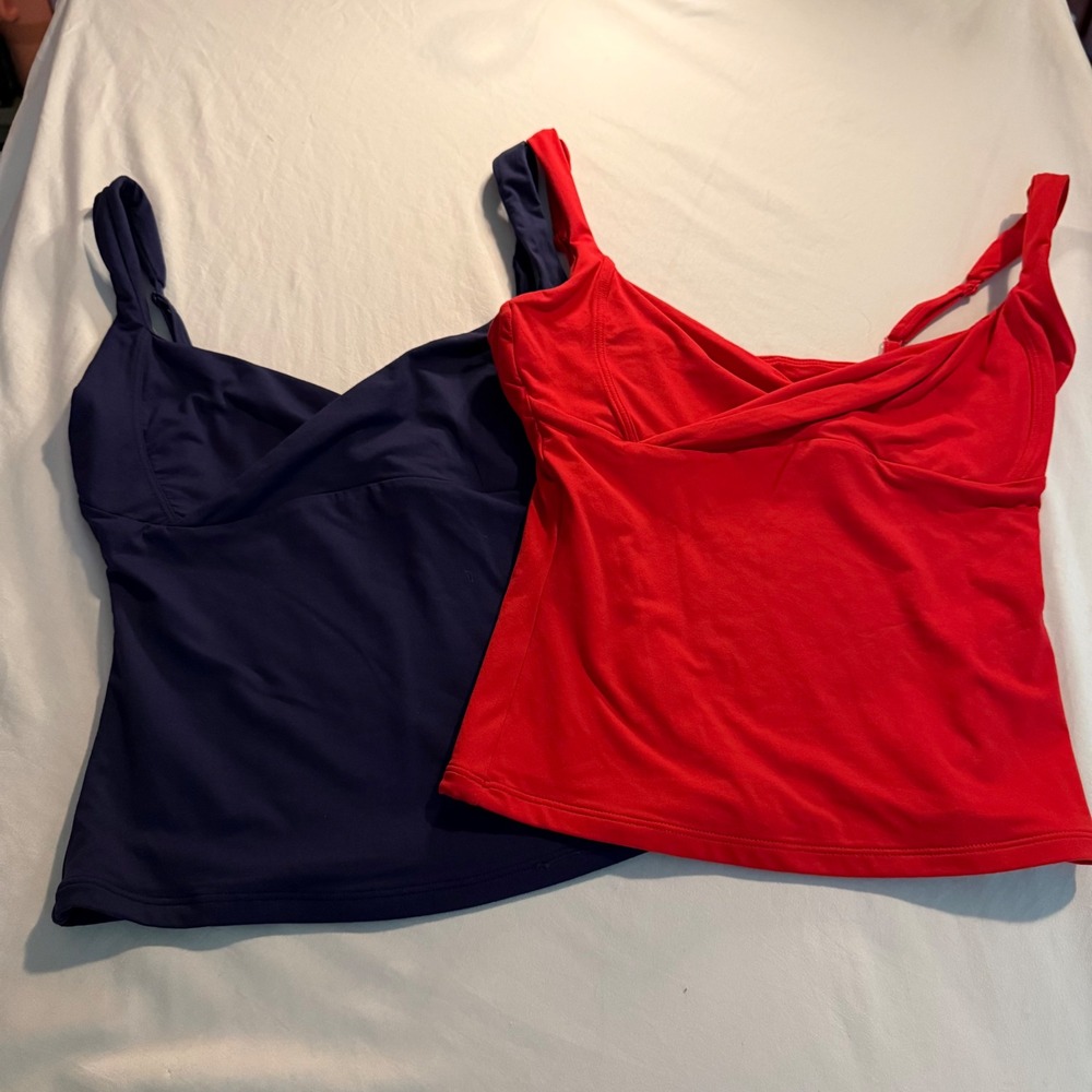 QINSEN 2 Pack Tank Tops XS Navy Blue Red Crossover V Neck Adjustable Straps